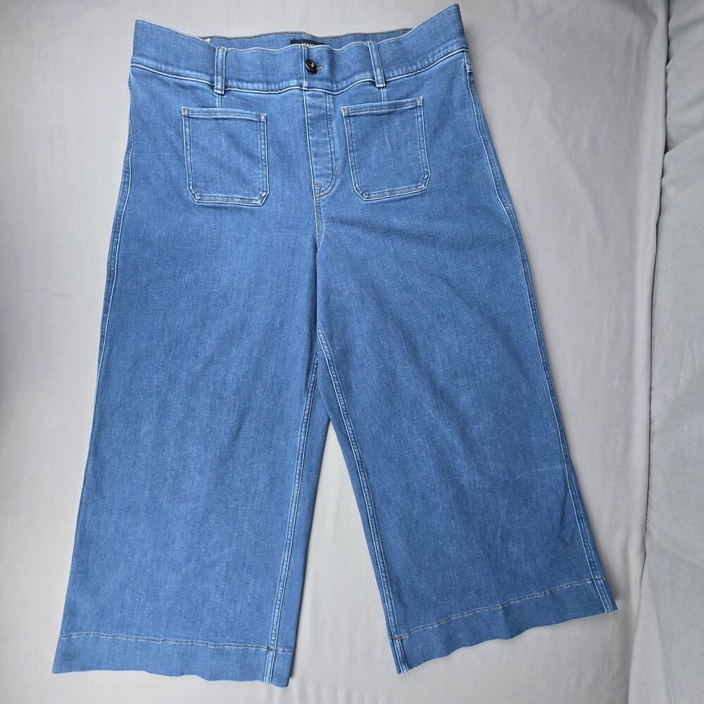 Spanx Cropped Wide Leg Denim 2XL Patch Pockets Light Blue Tummy Control Shaping